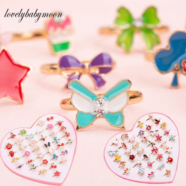 Beauty Fashion 10 20 36 pcs Cute Cartoon Kids Rings Korean Animal Flower Adjustable Child Girls Finger Children Kawaii Sweet Gifts 230830