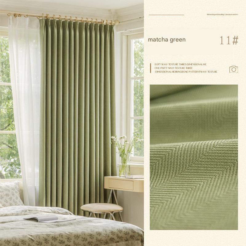 YL-36578 Herringbone Chenille Fabric Thickened Blackout Curtain Fabric New Bedroom Matcha Green Shaoxing Curtain Wholesale