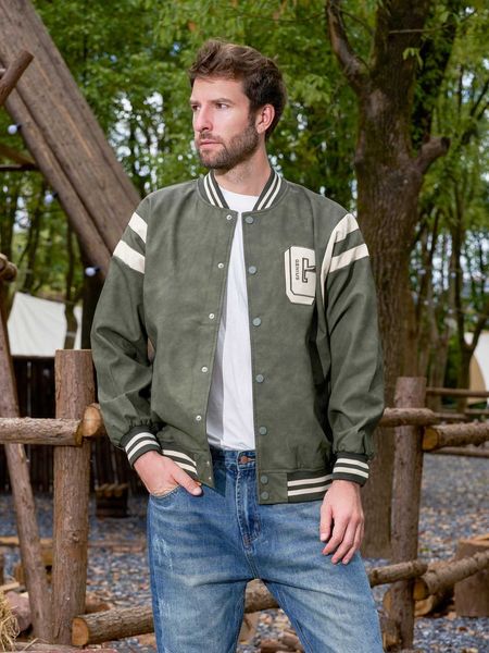 Men&#039;s Jackets Mens Leather Bomber Jackets Grn Vintage Outerwear Graphic Baseball Coats LetterGEmbroidery Varsity Jackets For fall winte