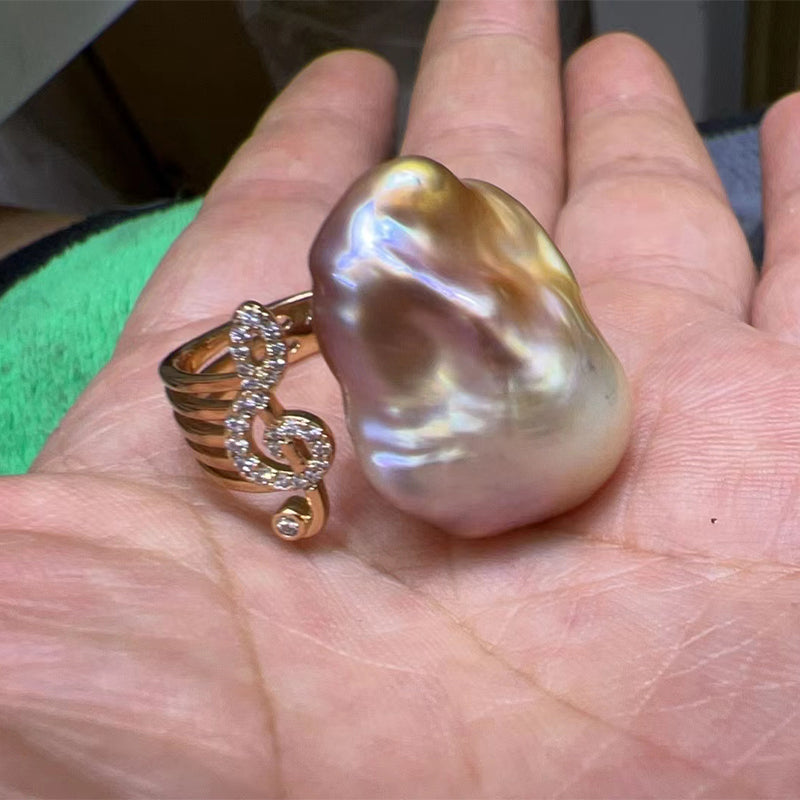 Elegant Baroque Style Freshwater Pearl Ring with Uniquely Irregular Shape Perfect for Party, Wedding Attire