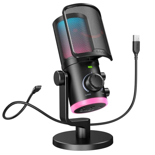 Microphones FIFINE USB gaming microphone with noise cancellation-RGB-gain balance knob used for condenser microphone of streaming podcast am
