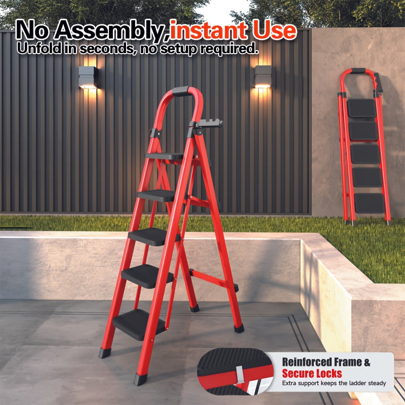TEMU 3-4-5-step Portable Ladder With A Load Capacity Of 450 , Sturdy And Durable, With A Handle To Fold , Easy Fold And Store, Lightweight, Suitable