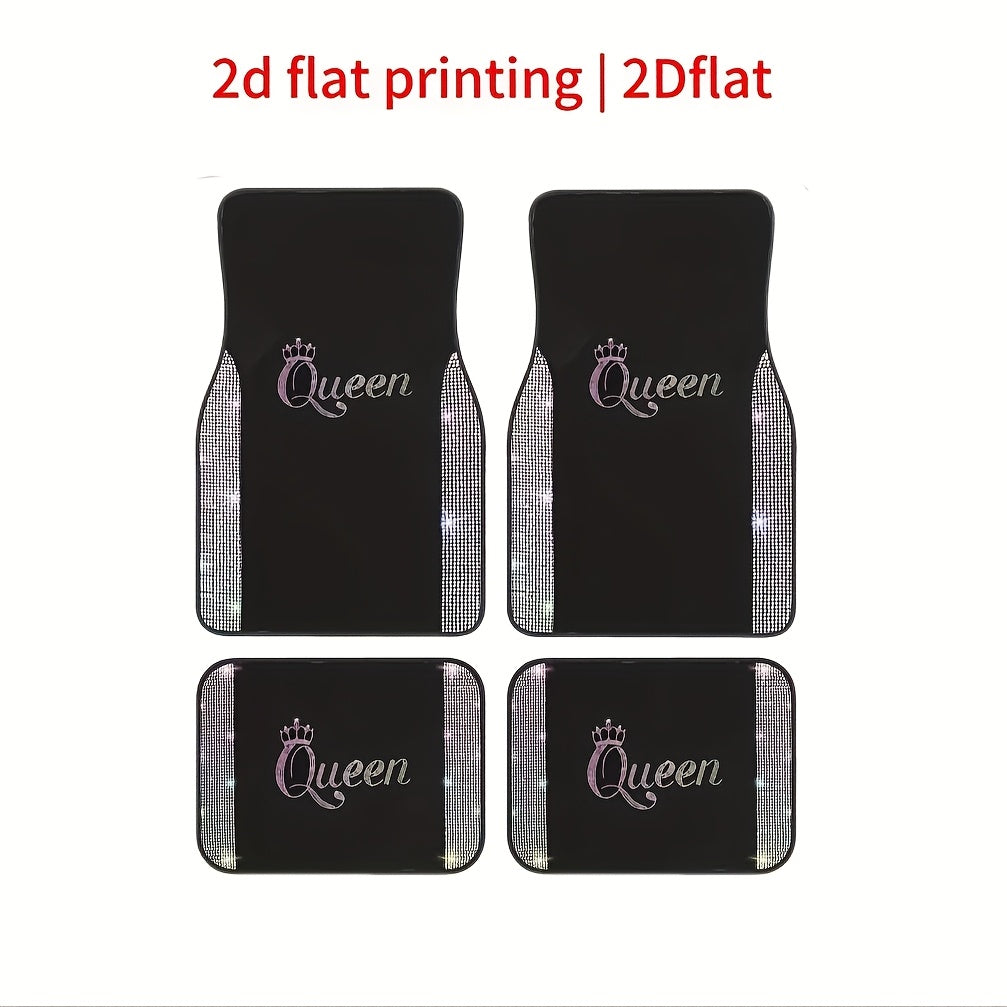 TEMU 4pcs Crown Pattern Car Floor Mats - Absorbent, Non-slip, Washable Polyester Mats Suitable For Cars And Suvs With Pink Accents, Perfect Gift For