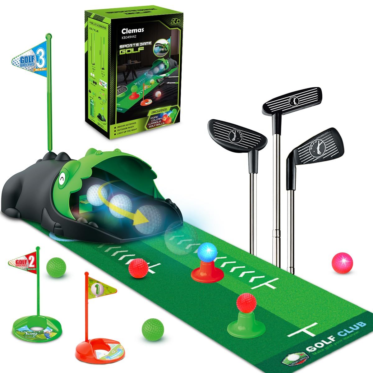 TEMU Vatos Kids Toy Golf Club Set With Automatic Ball , Led Golf Balls, Golf Putting Mat, Mini Golf Games, Indoor Outdoor Sport Toys Gifts For Boys