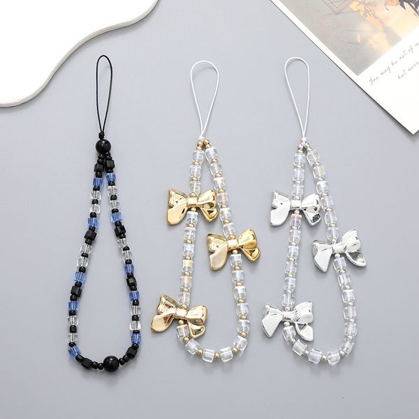 Crystal block chain, case, ornament, exquisite bow, phone hanging rope, anti throw strap for women
