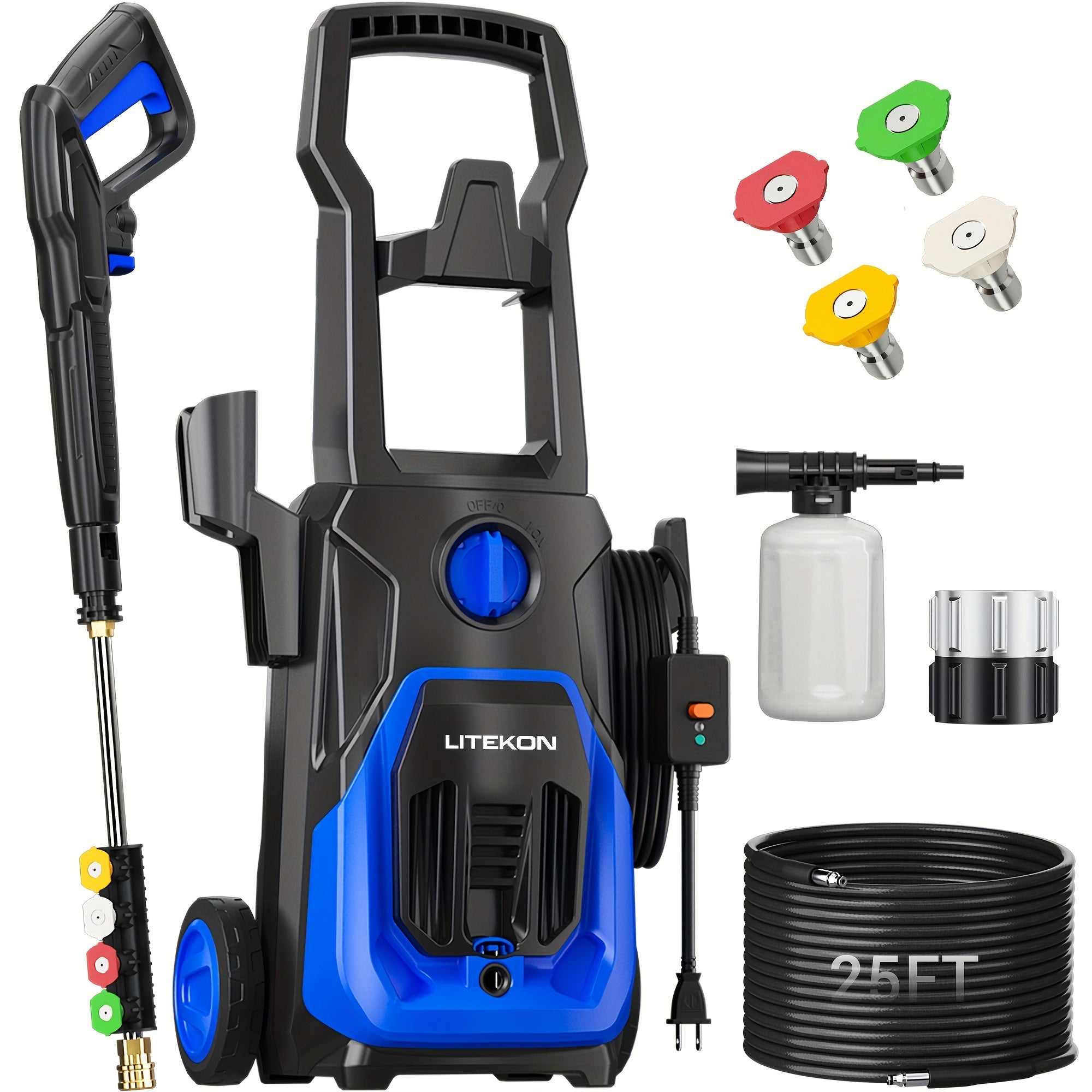 TEMU Electric Pressure Washer, 4200psi &2.8gpm High Power Washer With 35ft Cord & 25ft Extension Hose Reel, Foam Cannon, 4 Nozzles, For Cars, Fences,