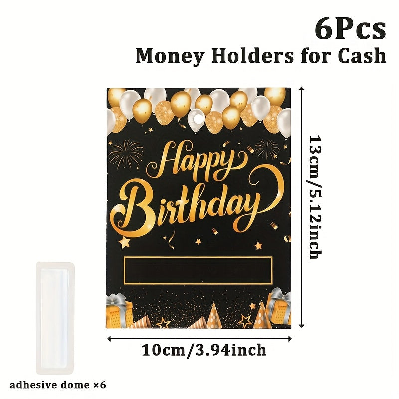 TEMU 6pcs Elegant Black & Golden Birthday Money Holders With Greeting Cards - Festive Cash Gift Clips For Everyone, Ideal For Party Decorations,