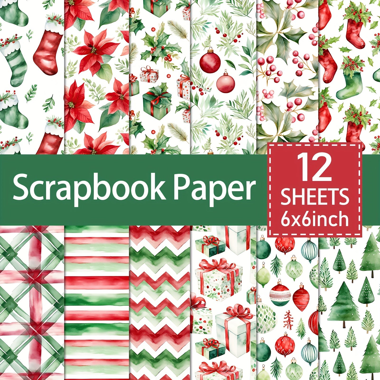 TEMU 12 Sheets Vintage Christmas Paper Pad - 6x6 Inch, Crafting And Preserving Memories