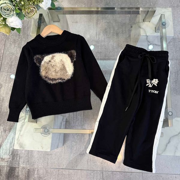 Brand baby sweater suits tracksuits Panda design kids designer clothes V-neck knitted pullover and Fleece warm jeans