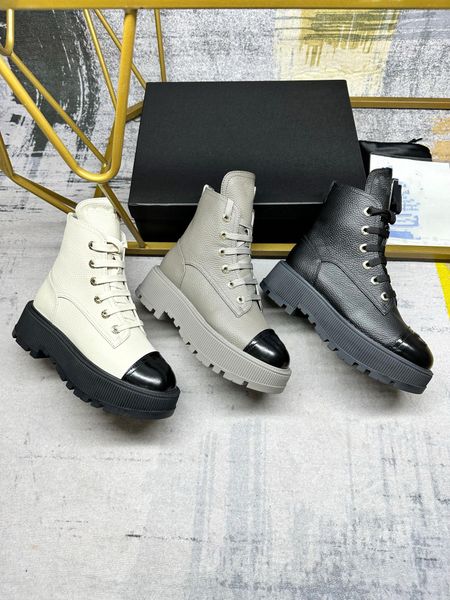 Ankle 2024 New Womens Winter Round Toe Lace-up Short Leather Boots Women Platform Low heels Designer ladies casual Fashion boots