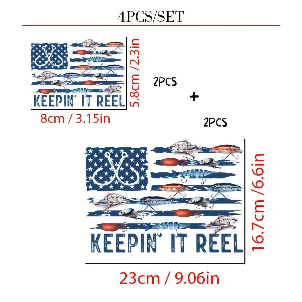 TEMU 4pcs-set Fish And Flag Fun Sayings Iron-on Transfer Stickers - Colorful, Washable Patches For Diy T-shirts, Jeans, Masks, Backpacks, Hats And