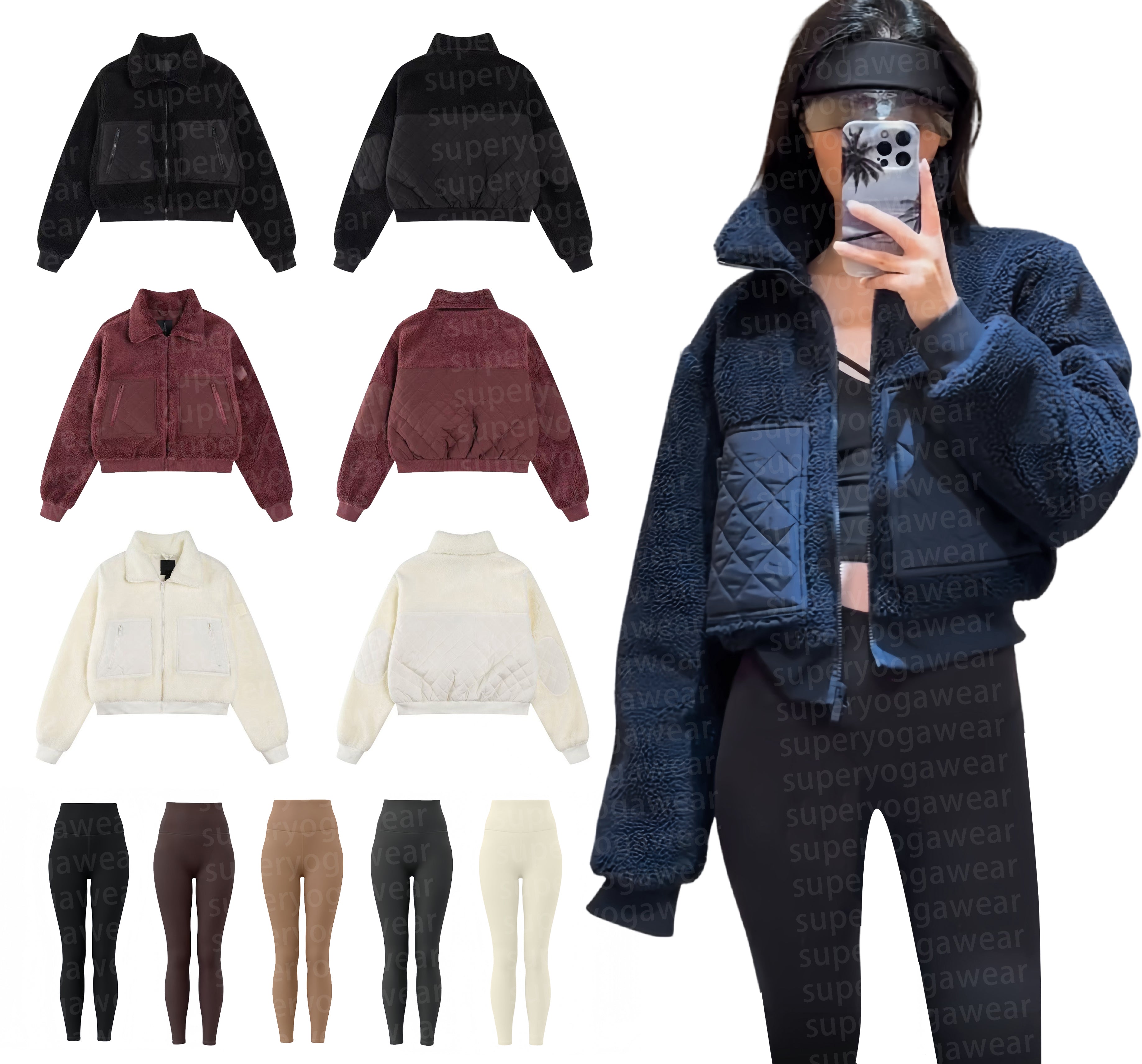 New Women Clothes Set Fleece Activewear Stand Collar Outerwear Warm Pants Cozy Winter Ensemble for Daily Casual Outdoor Activities alosetlies Women