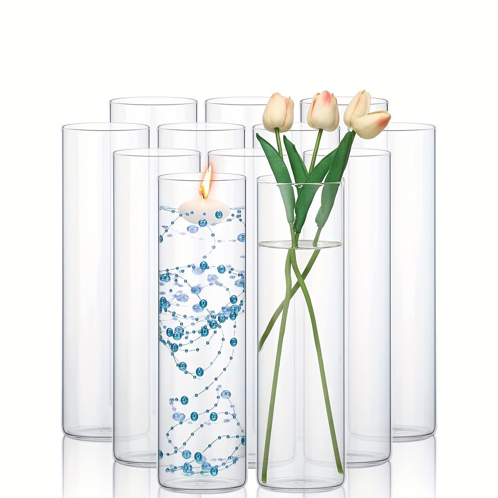 TEMU 12 Pack Glass Cylinder Vases Clear Flower Vase Tall Floating Candle Holders Centerpiece Vases For Table Home Wedding Decorations Formal Dinners