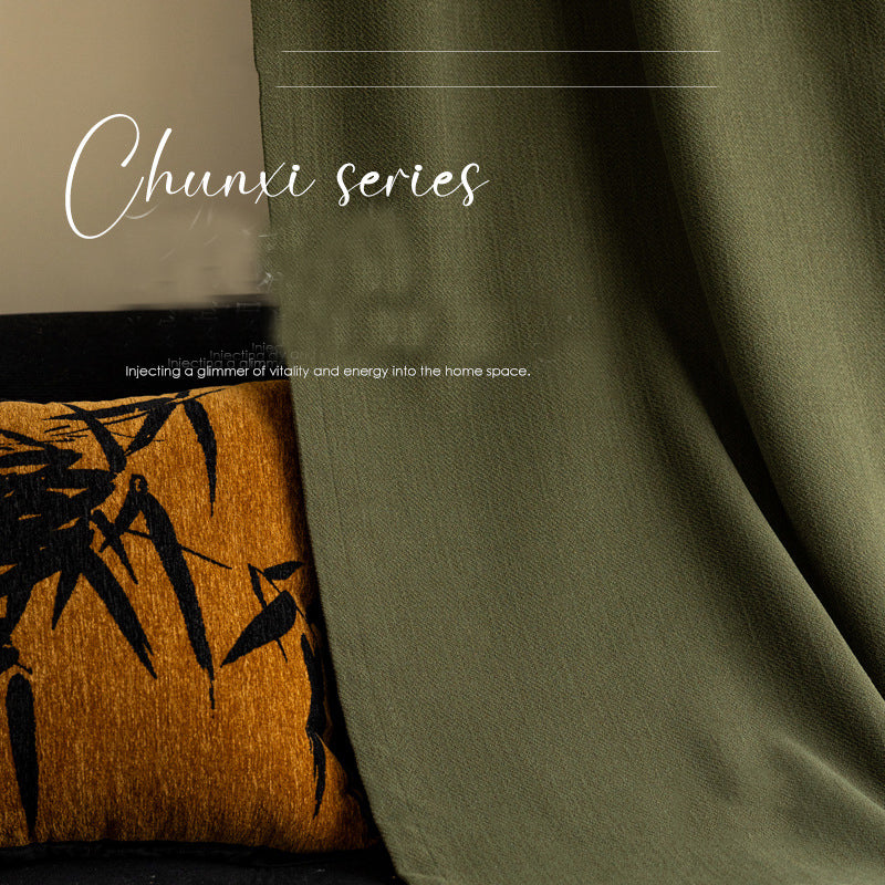 D321 high weight cotton and linen texture blackout chenille curtains middle-aged retro green cream rice with black edges Curtain