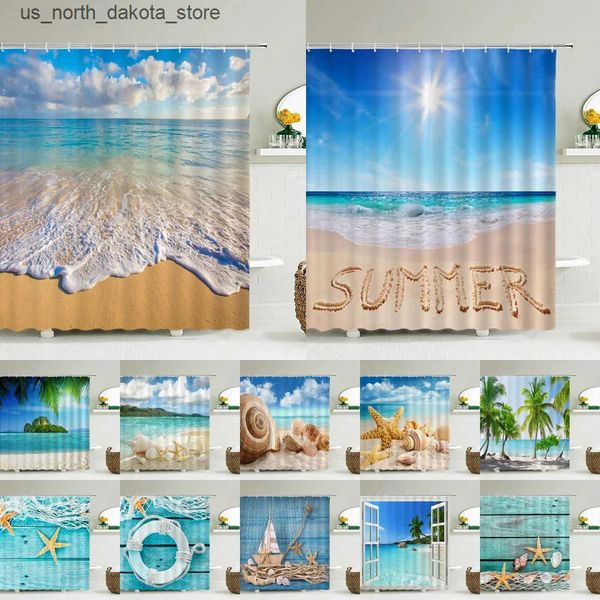 Cape Beach Bathroom 3D Fabric Waterproof Shower Curtains Cortina de Ducha J241205