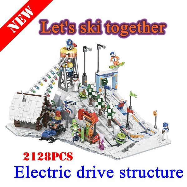 Blocks Blocks Snow World Sports Ski Resort Model City Street View Shop Electrical Building Block Brick Children MOC Architecture Toys GiftsL