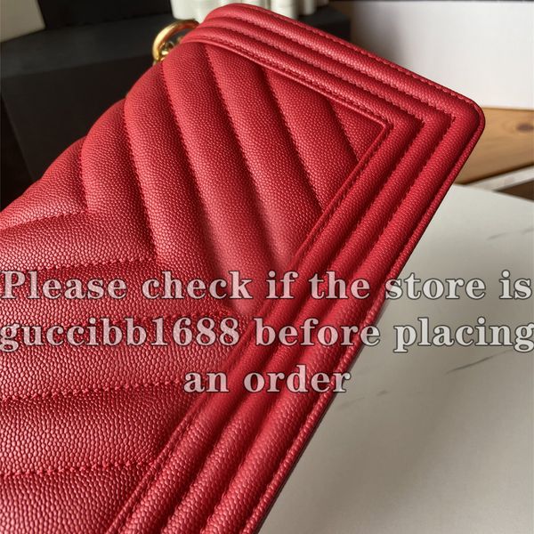 12A Definite Mirror Quality Designer Chevron Boy Bag Womens Quilted Flap Purse 25cm Medium Luxury Handbags Real Leather Calfskin Caviar Blac