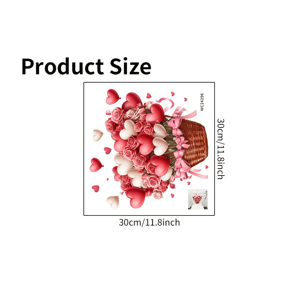 TEMU 1pc Valentine's Day Toilet Lid Decal, Pattern With Heart-shaped Roses & Bow, Self-adhesive Waterproof Removable Pvc Bathroom Sticker, Matte ,