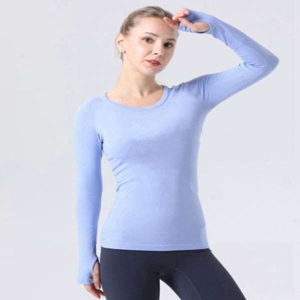Womens short Long sleeved T-shirt solid color thin quick drying breathable fitness yoga slim fit long sleeved shirt