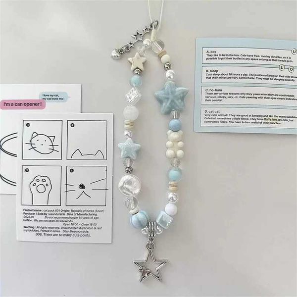 Cell Phone Straps Charms Blue Star Square Bear Simple Summer Bead Pendant Phone Chain J241109