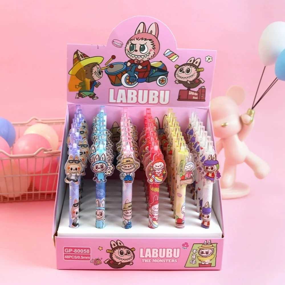 6Pcs Labubu Gel Ink Ballpoint Pen 0.5mm Black Office School Pens Smooth Writing Stationery Elementary Supplies Christmas GiftXJ250612