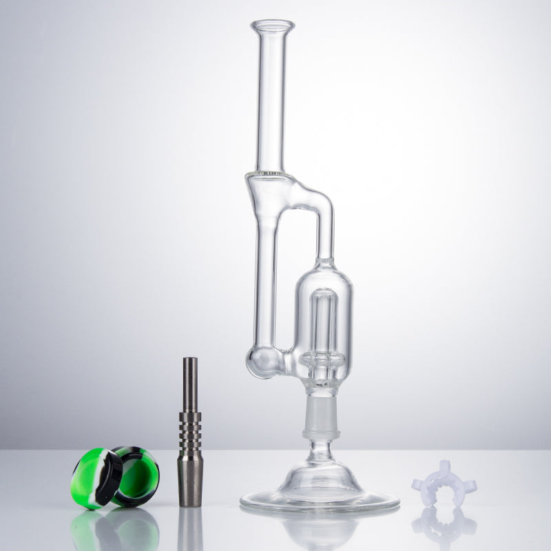 CSYC GB007 Nectar Collector Glass Bong Double Recycler Oil Rig Wax Glass water pipe bongs With 14mm Ti-tips or Quartz Banger Nail bubbler Stand base