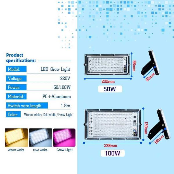 LED Growth Lamp for Plants Full Spectrum Plant Lamp 50W 100W AC 220V LED Growth Lamp Seed Greenhouse Growth Lamp M2519