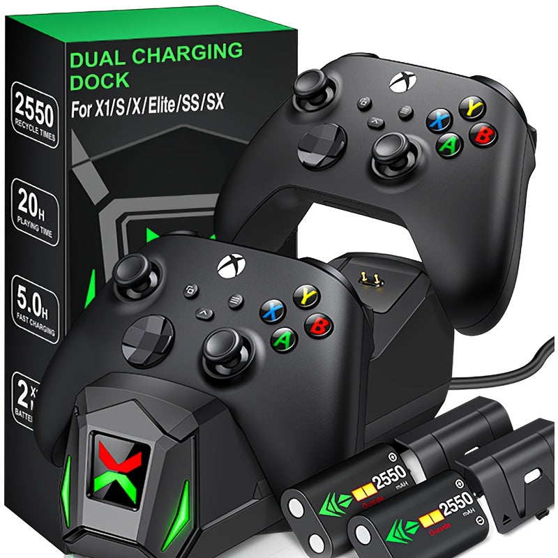 TEMU Controller Charger Station With 2x5520mwh Rechargeable Battery Packs For One-|, Dual Charging Dock For 1 Controller Battery Pack With 4