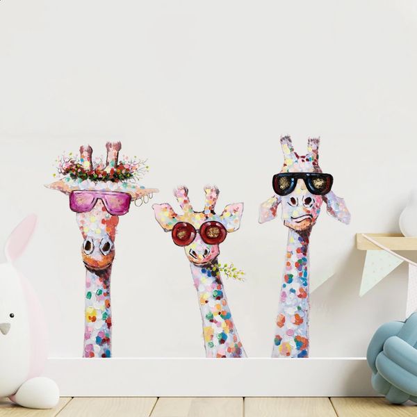 Cool Giraffe Family Colorful Nursery Wall Stickers Removable DIY Peel and Stick Decals Kids Room Interior Home Decoration 240727