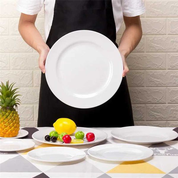White Melamine Steak Trays Round Dinner Plates Western Food Dish Plate Snack Breakfast Dinner Dining Sets Hotel Household Y250208