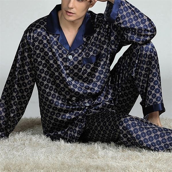 Men&#039;s Sleepwear Puimentiua Spring Long Sleeve Satin Pajama Sets For Suit Homewear Home Clothes Pyjamas Lounge Summer 220924