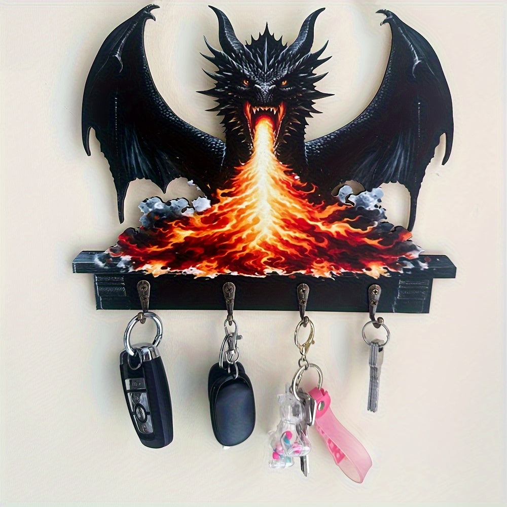 TEMU A 2d Plane Featuring Products Suitable For 11 Holidays, Including A Black Dragon And Flame Wooden Keychain With 4 Metal Hooks, Wall Decor, Porch