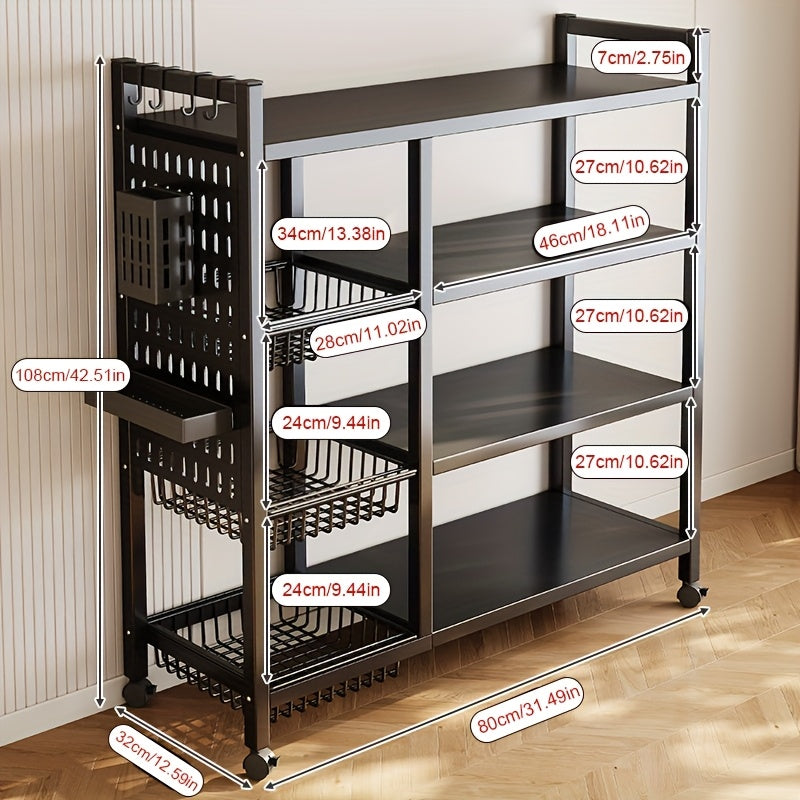 TEMU 4-layer Black Mobile Storage Rack , Organizing Fruits, Vegetables, Utensils, And More. -bearing, Durable Quality For Indoor And Outdoor Use.