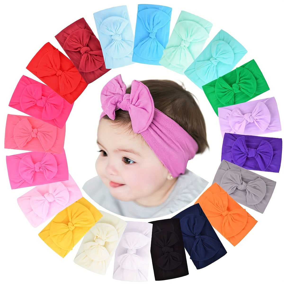 TEMU 20pcs Baby Girls Nylon Headbands Turban Hair With Bows Hair Band Elastic Hair Accessories For Kids Toddlers Infants Newborn