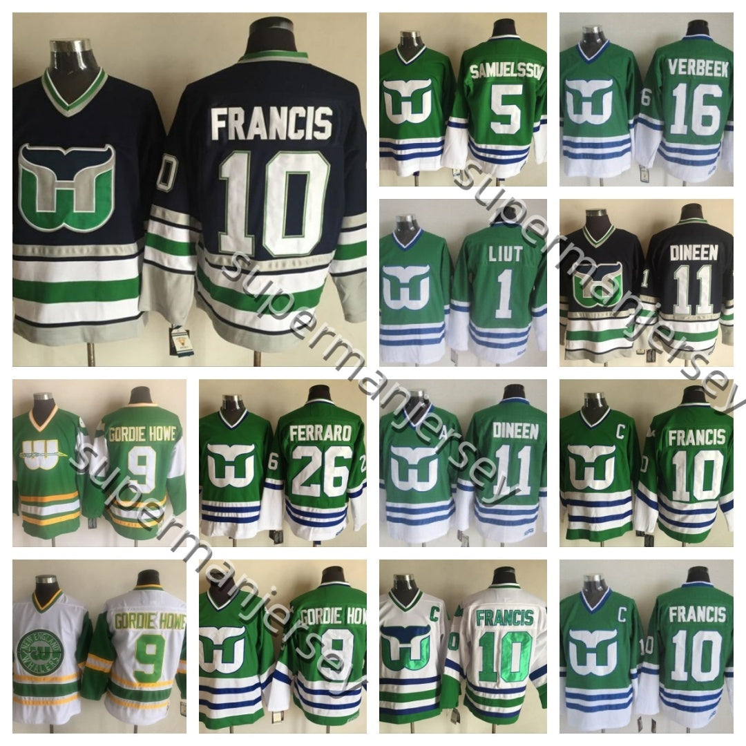 RON FRANCIS CHRIS PRONGER CCM Throwback Hartford Whalers Hockey Jersey GORDIE HOWE BRENDAN SHANAHAN JOEL QUENNEVILLE KEVIN DINEEN RAY FERRARO MIKE L