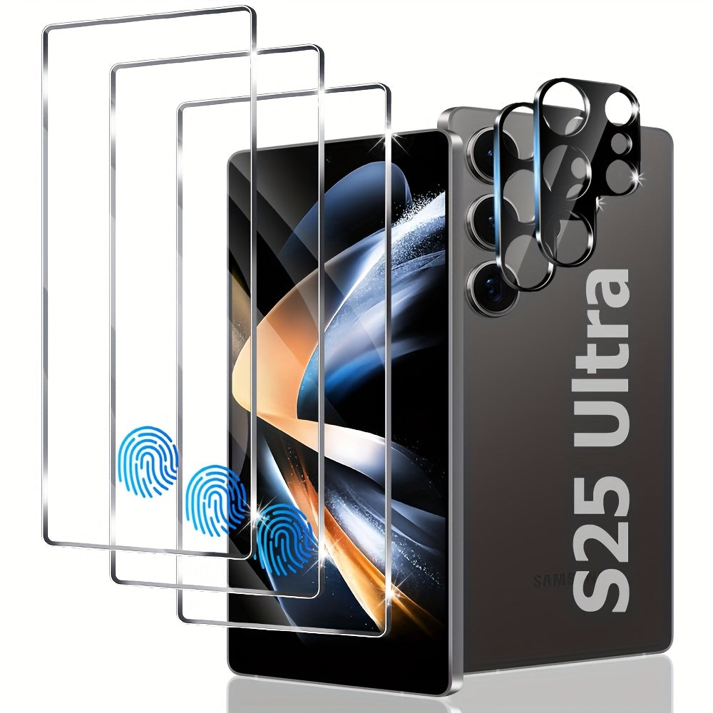 TEMU [3+2pack]25 Ultra Tempered Screen Protector, 3pcs Screen Protectors And 2pcs High Definition Lens Films, 9h Hardness, Supports Fingerprint,