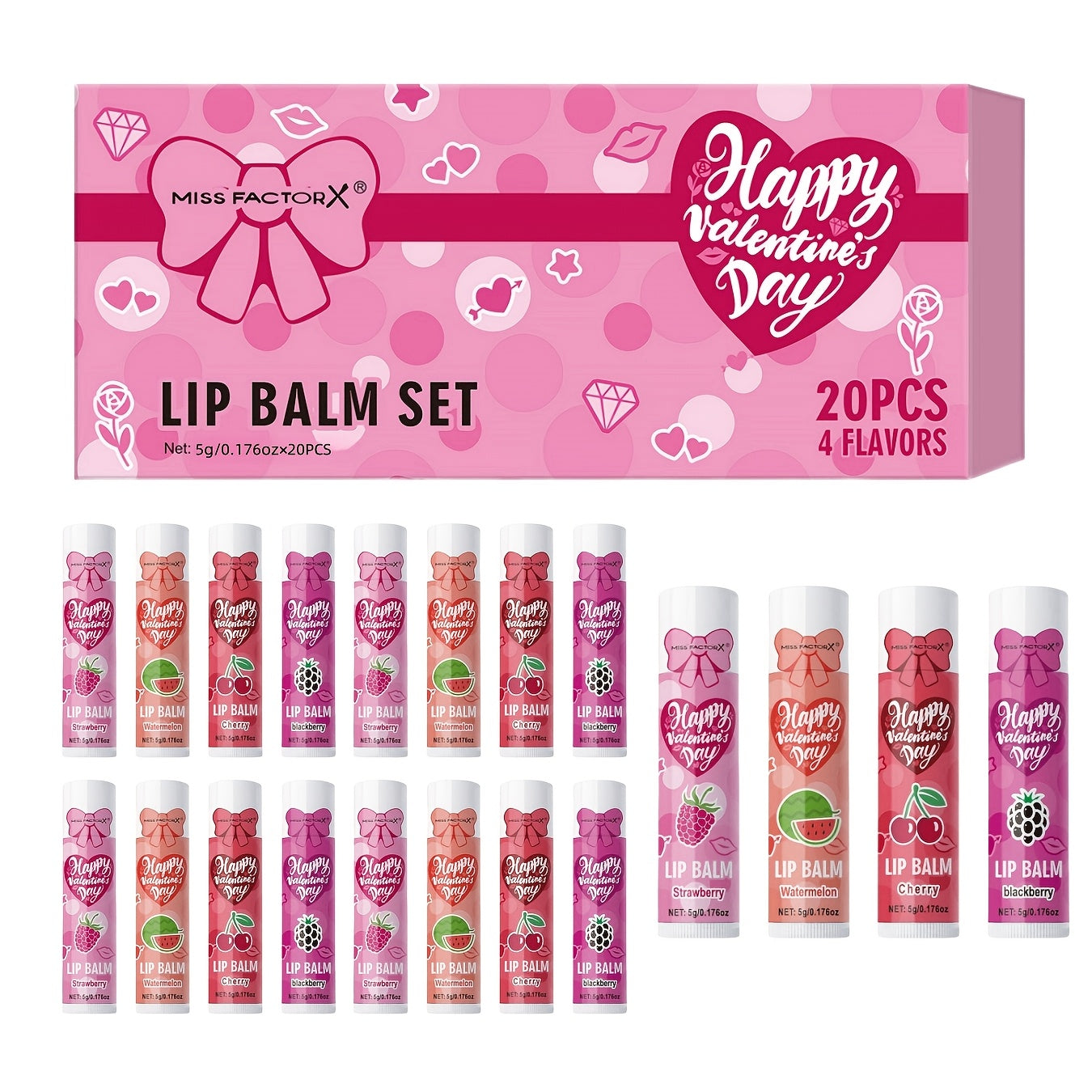 TEMU 20pcs Miss Lip Balm Set, Glossy Finish, Replenishing Moisturizer For Dry Light Beige, Long-lasting Hydration, Day Gift, Perfect Valentine's Day