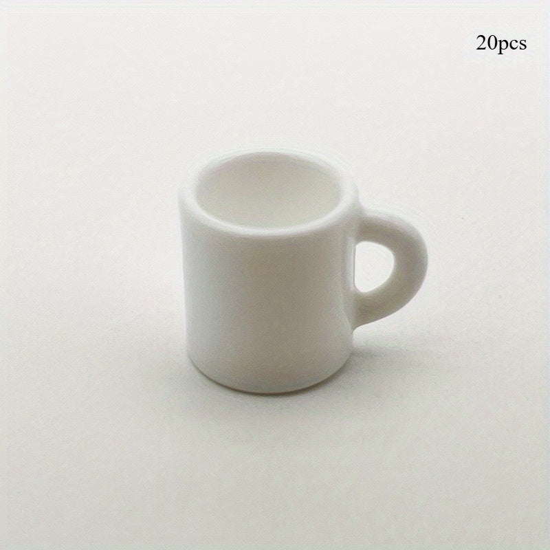 TEMU 20pcs Mini White Resin Coffee Cup Charms - Cute Pendants For , Chains, Hair Accessories & Dollhouse Decorations, Polyester Material, Ideal For