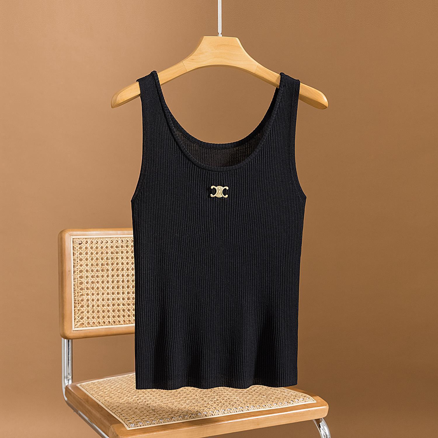 Summer women&#039;s cotton knitted logo decal designer tank suspender vest SMLXL