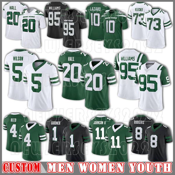 Breece Hall Garrett Wilson Football Jerseys Aaron Rodgers Sauce Gardner New Yorks Quinnen Williams Joe Namath Will McDonald IV Travis Quincy