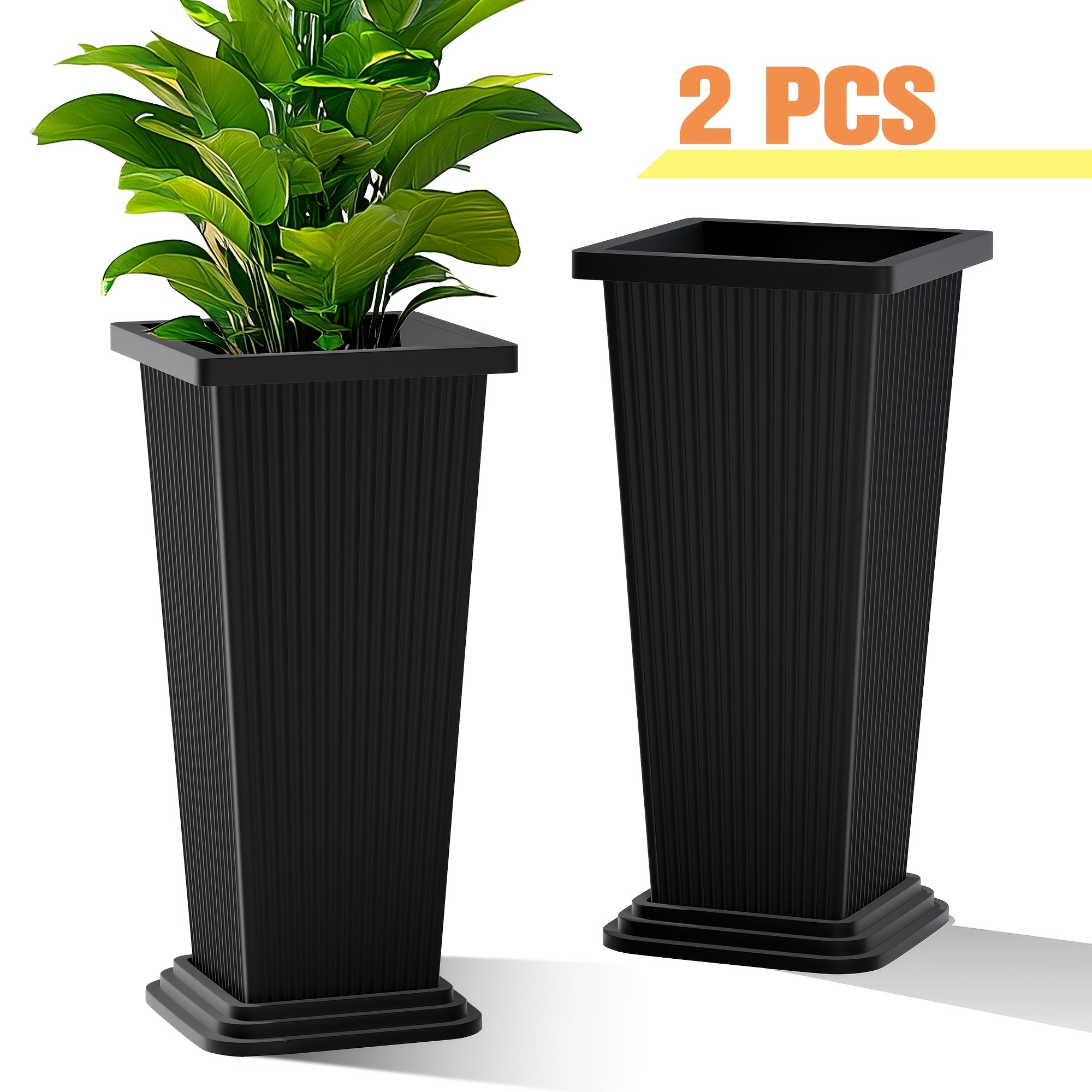 TEMU 2pcs Planters For Indoor And Outdoor Use, 24" Tall Large Tapered Flower Pots With Drainage Holes And Trays, Ideal For Home Garden Patio And Deck