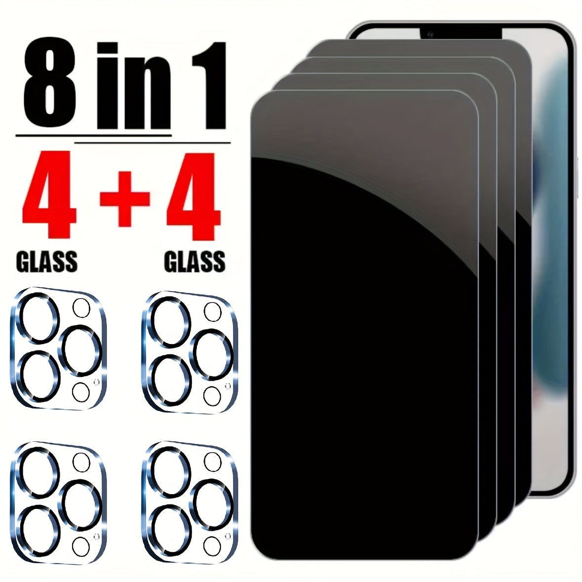 TEMU 8pcs-set Full Coverage 4pcs Privacy Screen Protector For Iphone 11 12 13 14 15 Pro For Iphone 11 12 13 15 16 Pro Max, With 4pcs Camera Lens