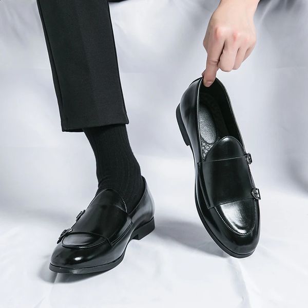 Man Leather Shoes Formal Monk Shoes Man Business Office Male Casual Dress Derby Shoes Buckle Wedding Party Fashion Shoes 250120