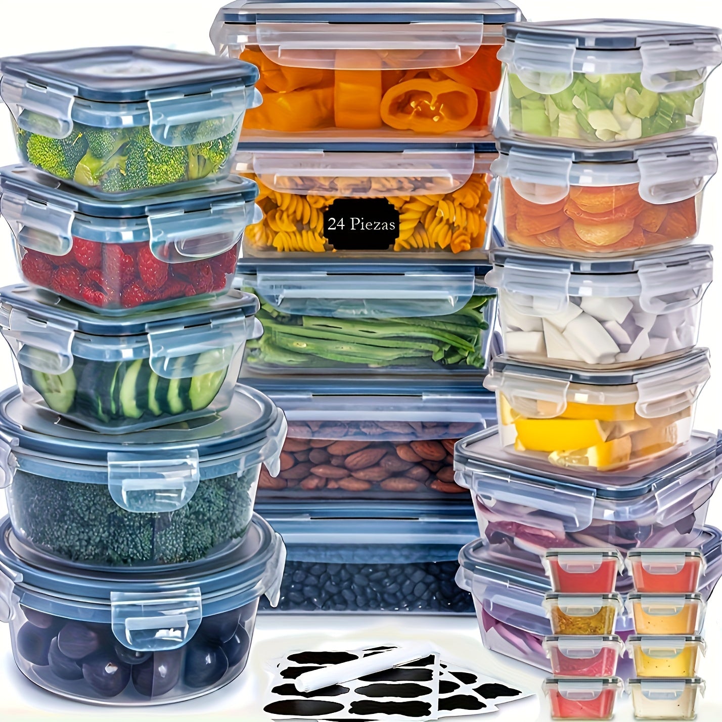 TEMU 48 Pieces Cling Boxes (24 Lids + 24 Containers), Airtight Plastic Food Storage Boxes, Reusable, Leak Proof, Microwave, Dishwasher, Refrigerator
