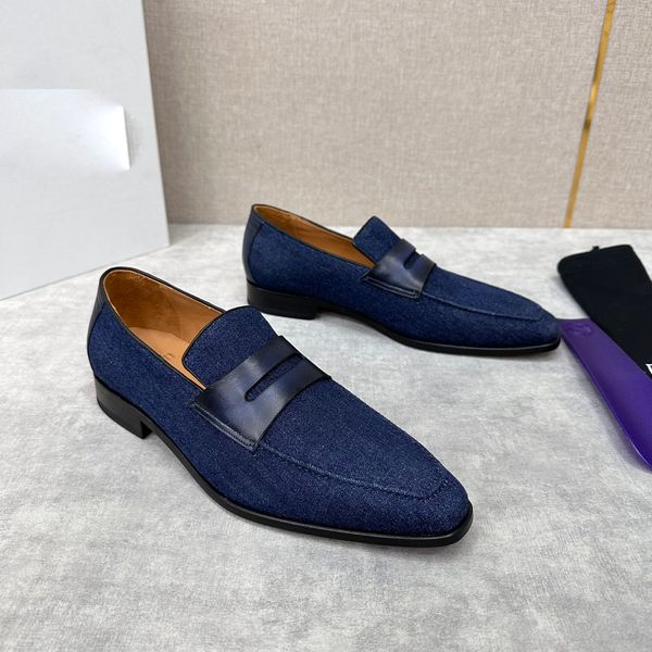 2024 New Men&#039;s Leather Dress Shoes in Blue-Black - Low Hemp Cover