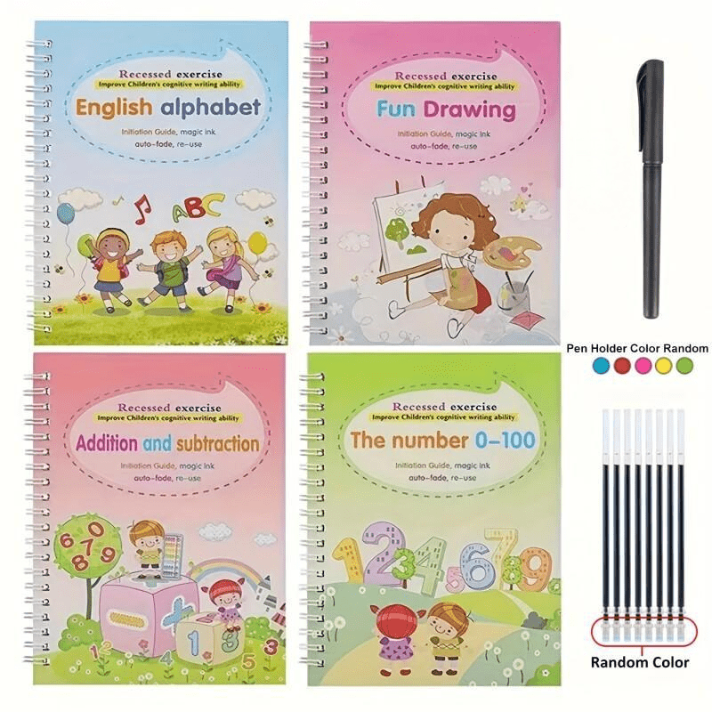 TEMU [faddishdeal] 4 Magic Handwriting Exercise Books, Magic Calligraphy Exercise Books That Reused, Tracking Books (4 Books +1 Pen +8 Refill),