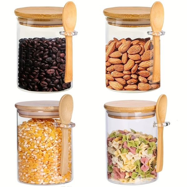 18oz Airtight Glass Jars With Lids And Spoons Candy Clear Spice Small Food Storage Containers 240520