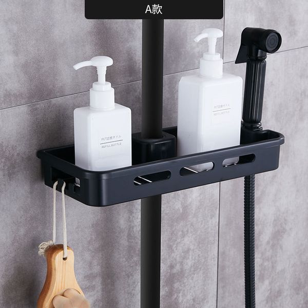 Bathroom Shelves Shower Storage Rack Holder Practical Pole Organizer Black Shower Shampoo Tray Single Tier Bath Shelves With Shower Head Hol
