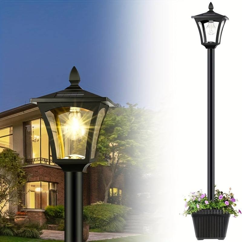 TEMU 65" Solar Garden Light With Planter, Waterproof Solar Post Lamp Ligts, Garden Lights For Backyard, Pathway, Patio, Lawn, Driveway Deco
