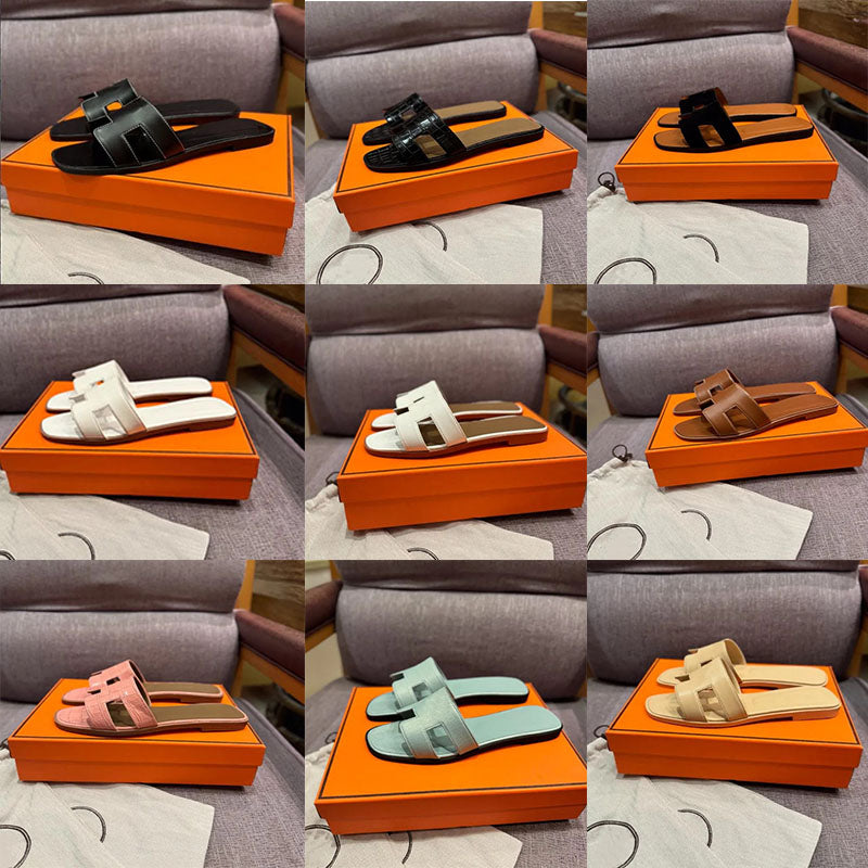 Women Sandals and Designer Slippers outdoor beach slides Summer Classic Flat heel flats Black white brown Slides slippers size 35-42